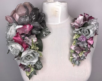 One Off Pink and Silver Magnolia Festive Winter Large Dress Corsage & Hair Flower Clip 2 Piece Set 1940's 1950's Vintage Style Christmas