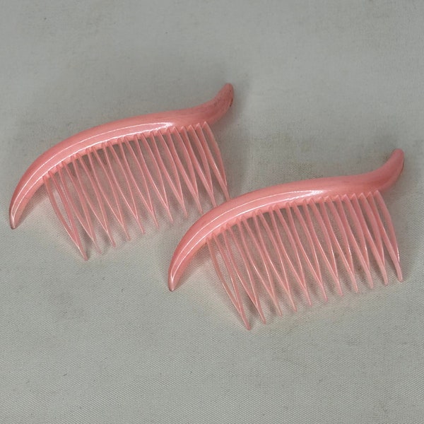 Vintage 1950s Pair Of Pink Hair Combs New Old Stock Hair Comb Slide