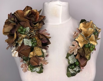 LIMITED EDITION Brown Velvet Rose Winter Dress Corsage & Hair Flower 2 Piece Set 1940's Vintage Style