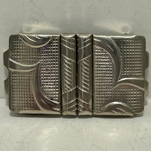 1930s Super Art Deco Silver Tone Metal 45mm x 27mm 2 Piece Interlocking Buckle Vintage New Old Stock BUCK0221
