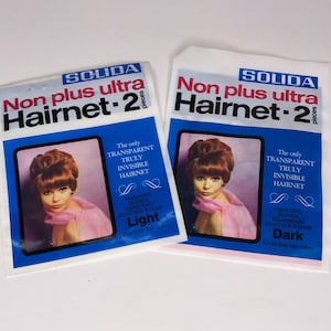 1960&#39;s Vintage Deadstock New Stock 2 Pack SOLIDA Transparent Ultra Fine Bri Nylon Hair Net 2 Colours Made In Switzerland