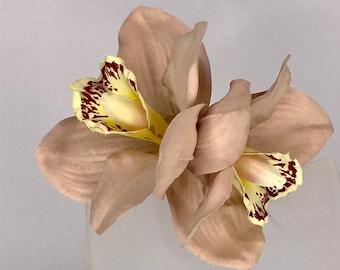 Blush Beige Double Cymbidium Orchid Pin Up Hair Flower Clip