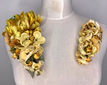 1940's Hollywood Style Gold with Mustard Dress Corsage & Hair Flower Vintage Style 2 Piece Set