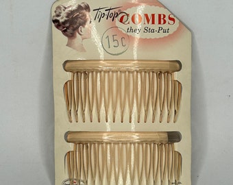 Vintage 1950s Tip Top STA-PUT peines nuevo viejo stock peine de pelo estilo diapositiva 1041 hecho en EE.UU.
