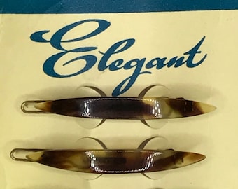 1 PAIR Of 1950's Vintage Deadstock 'ELIZABETH' ELEGANT Faux Tortoise shell Lucite Small Hair Slide