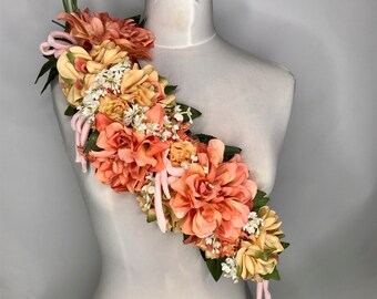 Outstanding 1930's 40'S Hollywood Style Vintage Body Length Peach & Apricot Corsage Made With True Vintage and Millinery Floral Components