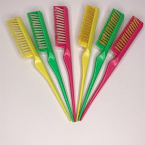 New Old Stock Vintage Teasing Comb Green Pink or Yellow 1950s 1960s Deadstock Backcombing Brush Hair Comb Rat Tail Comb