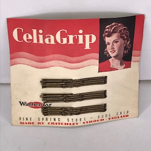1940's Vintage Deadstock New Old Stock CELIA GRIP By WIMBERDAR 12 x Brown 50mm Hair Grips Bobby Pins