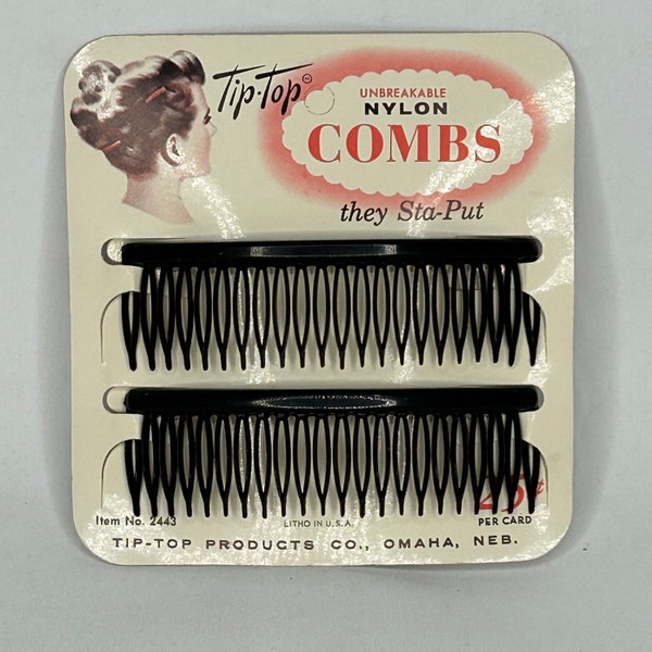 Vintage 1950s Tip Top STA-PUT Combs Shorty New Old Stock Hair Comb Slide Style 1043 Made In U.S.A