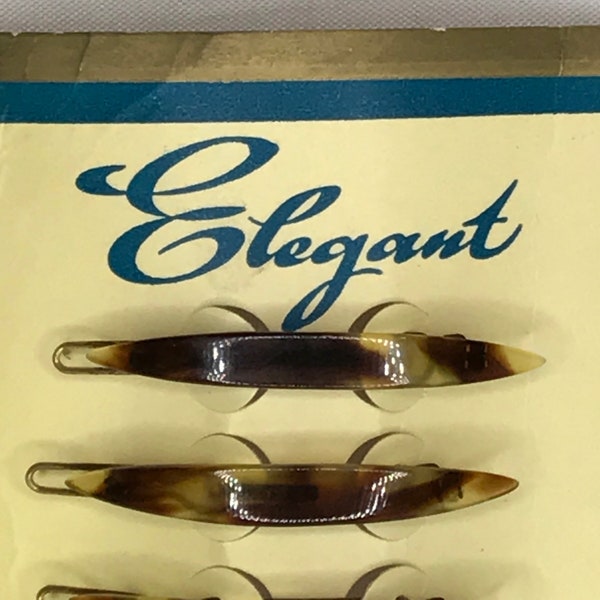 1 PAIR Of 1950's Vintage Deadstock 'ELIZABETH' ELEGANT Faux Tortoise shell Lucite Small Hair Slide