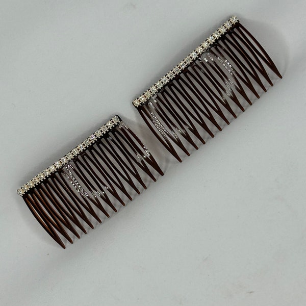 Vintage 1950s Pair Of Decorative Rhinestone Shorty Combs New Old Stock Hair Comb Slide