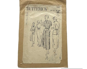 Original Paper 1940’s 36” Bust Tailored Dress Sewing Pattern By Butterick 5191 PAT0184