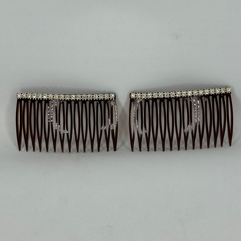 Vintage 1950s Pair Of Decorative Rhinestone Shorty Combs New Old Stock Hair Comb Slide image 2