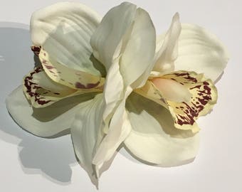 White Double Cymbidium Orchid Pin Up Hair Flower Clip
