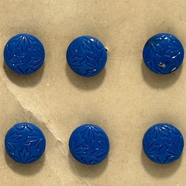12 Royal Blue Small 10mm 1930's Czechoslovakian Glass Buttons Original Vintage Deadstock NBGD48