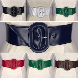 Original 1940&#39;S 1950&#39;S Vintage New Old Stock Ladies Wide Oval Buckle Vinyl Belt 2.4&quot; Wide 5369
