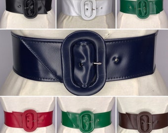 Original 1940&#39;S 1950&#39;S Vintage New Old Stock Ladies Wide Oval Buckle Vinyl Belt 2.4&quot; Wide 5369