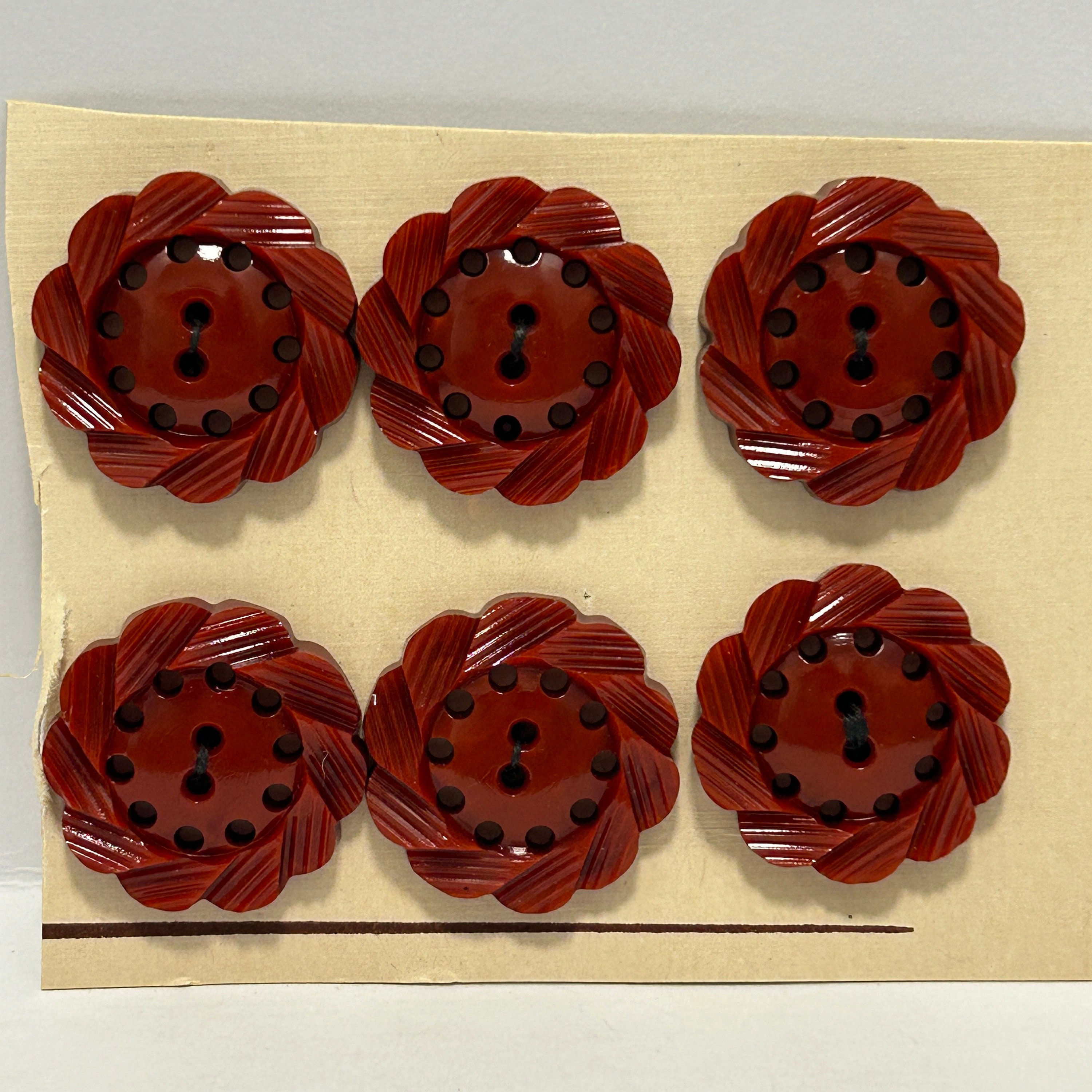 6 Dark Rust Orange 22mm 1940's Decorative Casein Buttons Original