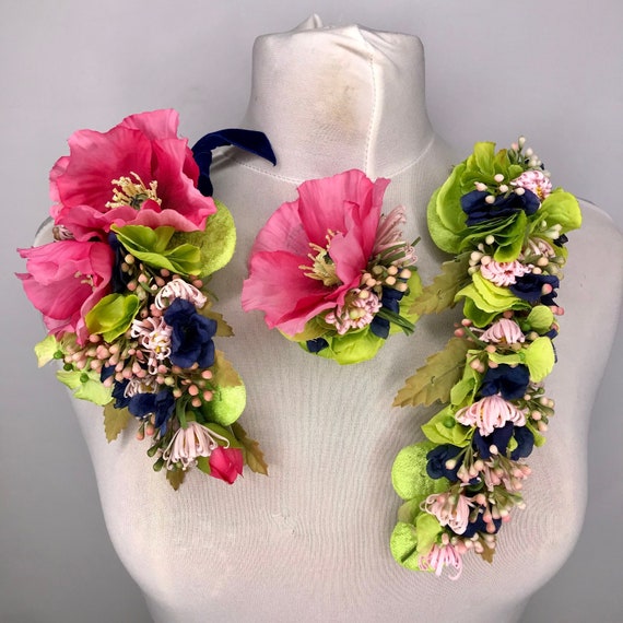 Vintage Green & Pink Floral Hairclip Set 4PCS Vintage Flower Hair Barrettes for Women, Colorful Flora  main image 4