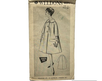 Original Paper 1950’s 38” Bust Coat Sewing Pattern By Weldons 8071 PAT0154