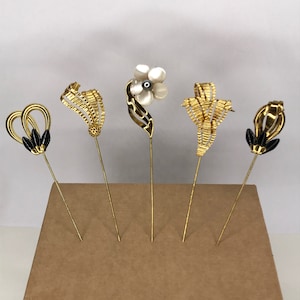 Original Vintage New Old Stock 1950&#39;s GoldTone Metal Hat Pin 5 Design Options