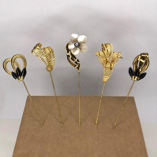 Original Vintage New Old Stock 1950's GoldTone Metal Hat Pin 5 Design Options