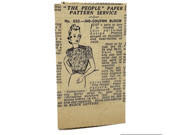 Original Paper 1940’s 36” Bust Blouse Sewing Pattern By “The People” Paper Exclusive Pattern Service 620 PAT0185