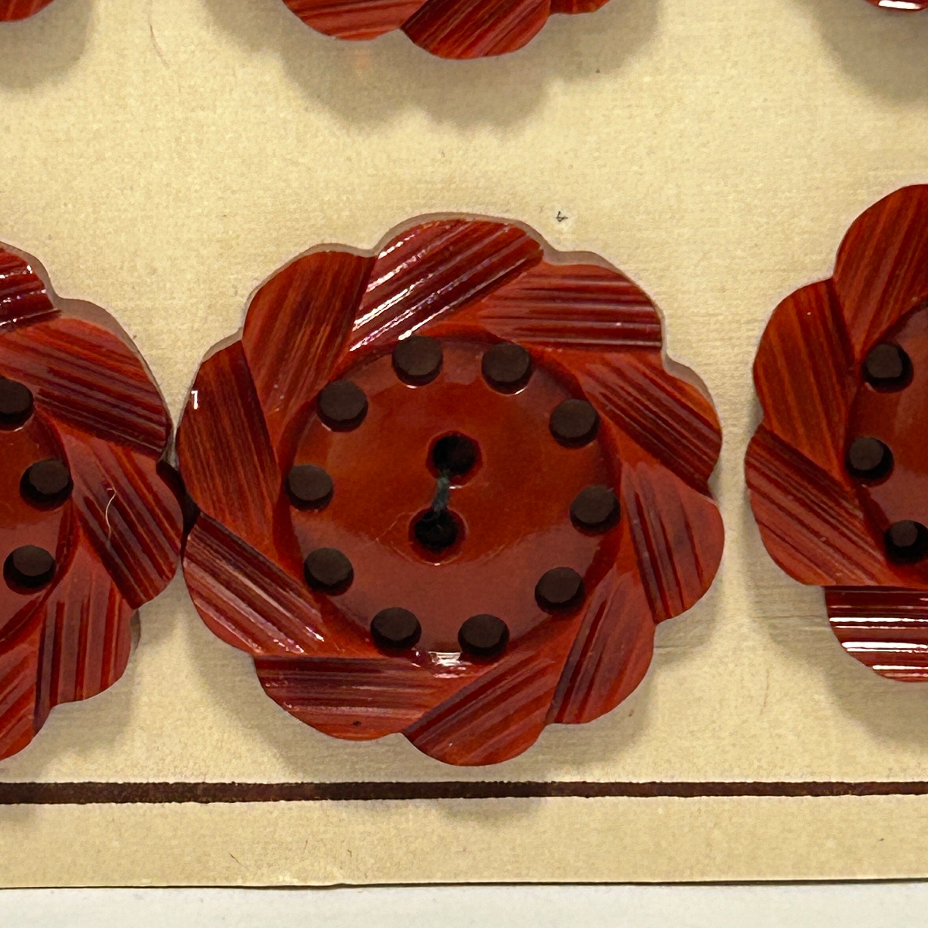 6 Dark Rust Orange 22mm 1940's Decorative Casein Buttons Original