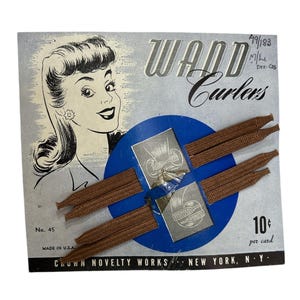 RARE 1940&#39;s 1950&#39;s New Old Stock Vintage Original Display Piece WAND CURLERS Hair Rollers By Crown Novelty Works Made In U.S.A