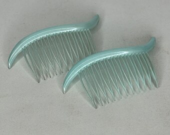 Vintage 1950s Pair Of Blue Hair Combs New Old Stock Hair Comb Slide