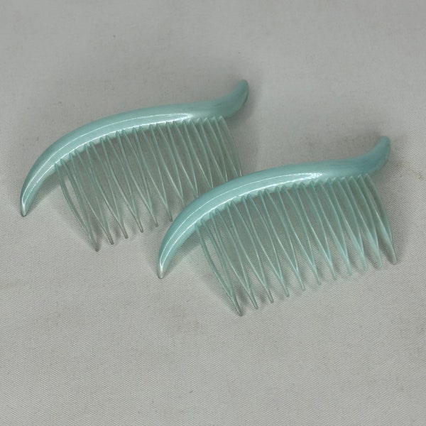 Vintage 1950s Pair Of Blue Hair Combs New Old Stock Hair Comb Slide
