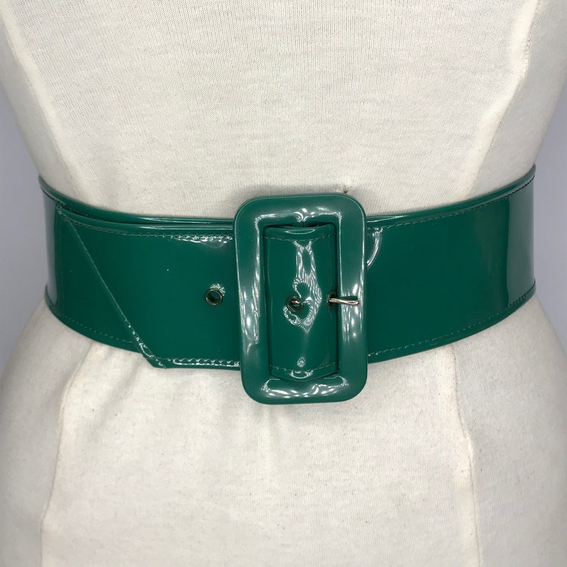 1940'S 1950'S Vintage New Old Stock Ladies 2.5 Inch Wide Patent Vinyl Belt Style 6242 Dark Green