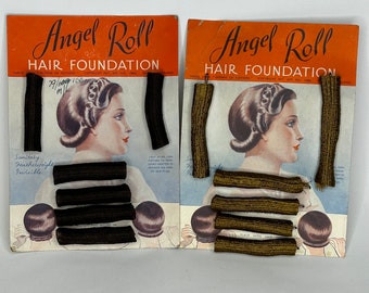 ANGEL ROLL Hair Foundation door Oceans Of Notions 1930's 1940'S Vintage New Old Stock Hair Gibson Roll Hair Rollers Curler Bumper Pony