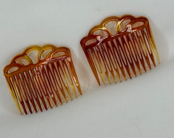 Vintage 1950s Pair Of Decorative Faux Tortoiseshell Combs New Old Stock Hair Comb Slide