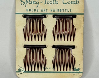 Vintage 1950s SPRING - TOOTH New Old Stock Hair Comb Slide Style 102 Product Of Grip Tuth Diadem U.S.A