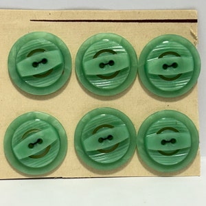 6 Mint Green 22mm 1940&#39;s Decorative Casein Buttons Original Vintage Deadstock NBGD0847