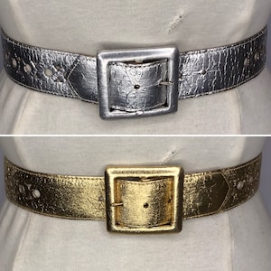 1940&#39;S 1950&#39;S Vintage New Old Stock Ladies WIDE Deco Metallic Finish Vinyl Belt 1.5 inch wide Gold, or Silver