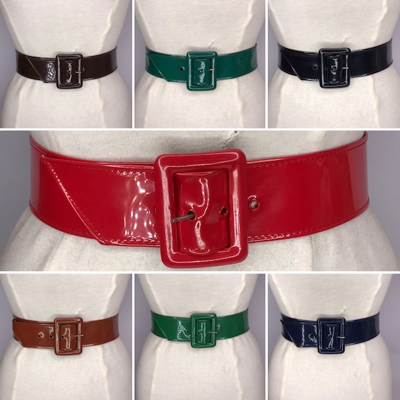 Ceinture en vinyle verni en vinyle verni boucle rectangulaire verni vintage des annees 1940 des annees 1950 Etsy France