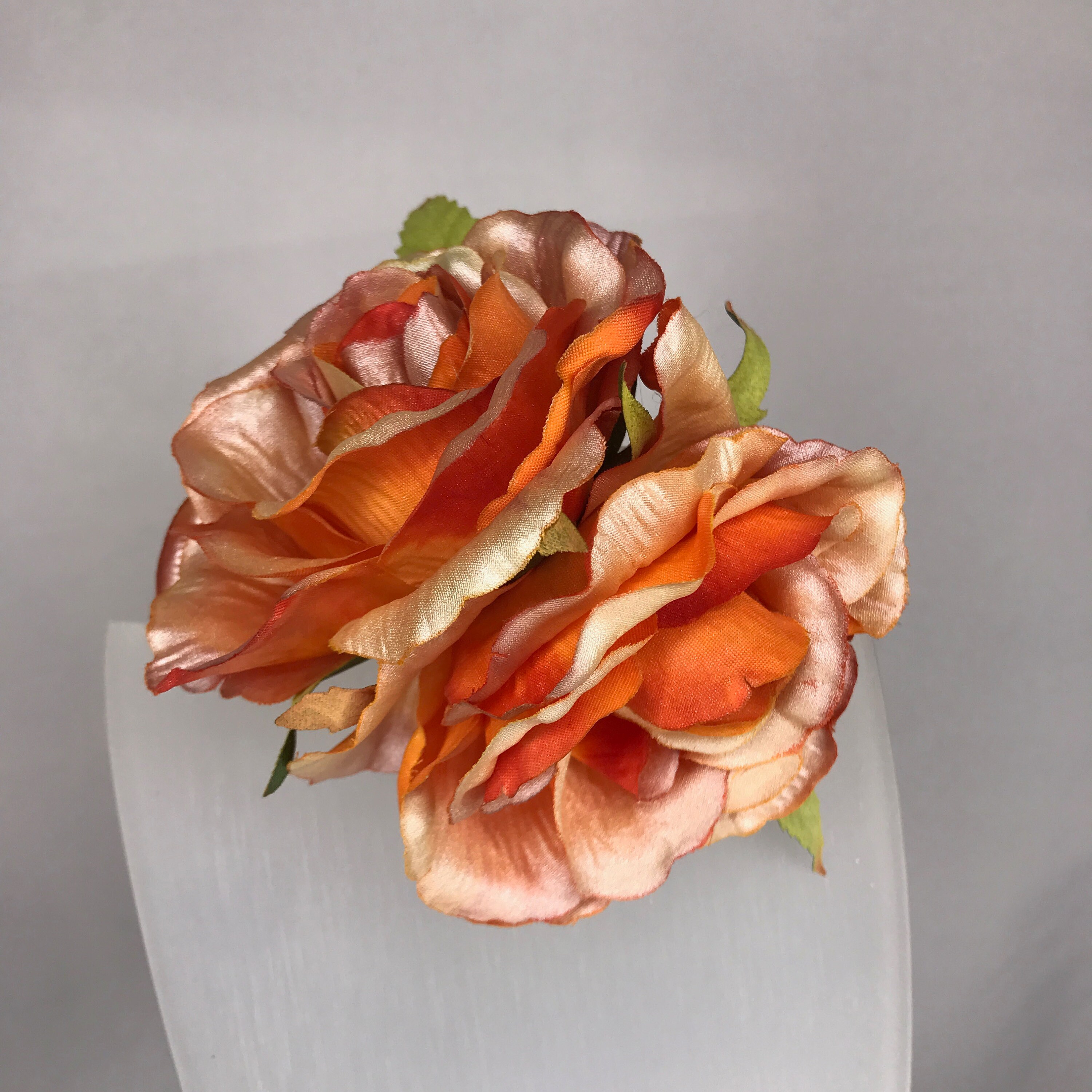 Two Tone Orange Double Rose Pin Up Hair Flower Clip Etsy
