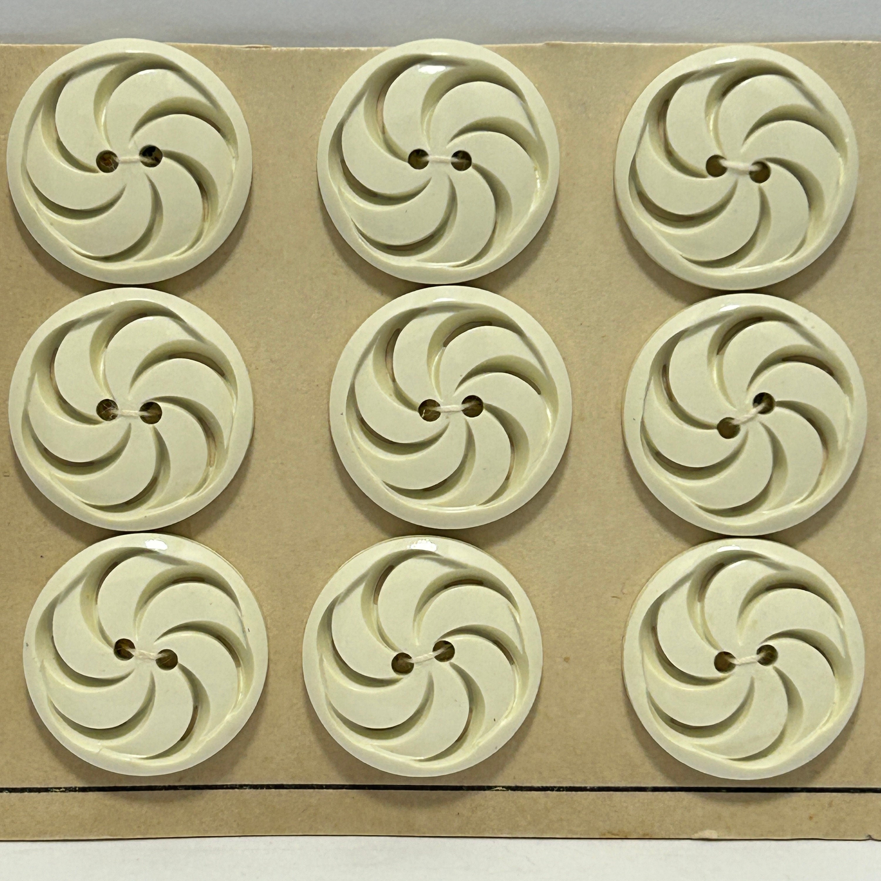 9 White 20mm 1940's Decorative Casein Buttons Original Vintage