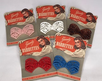 1950's Vintage Deadstock "Goody" BARRETTES Small Celluloid Bow Hair Slide 5 Colours to choose from