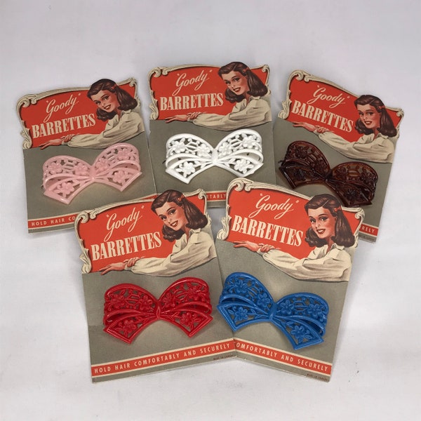 1950's Vintage Deadstock "Goody" BARRETTES Small Celluloid Bow Hair Slide 5 Colours to choose from