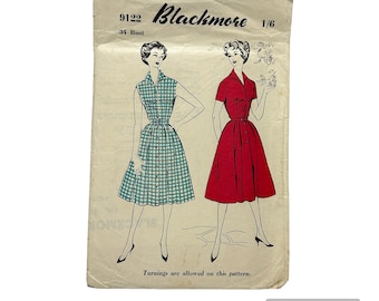 Original Paper 1950’s 34” Bust Dress Sewing Pattern By Blackmore 9122 PAT0180