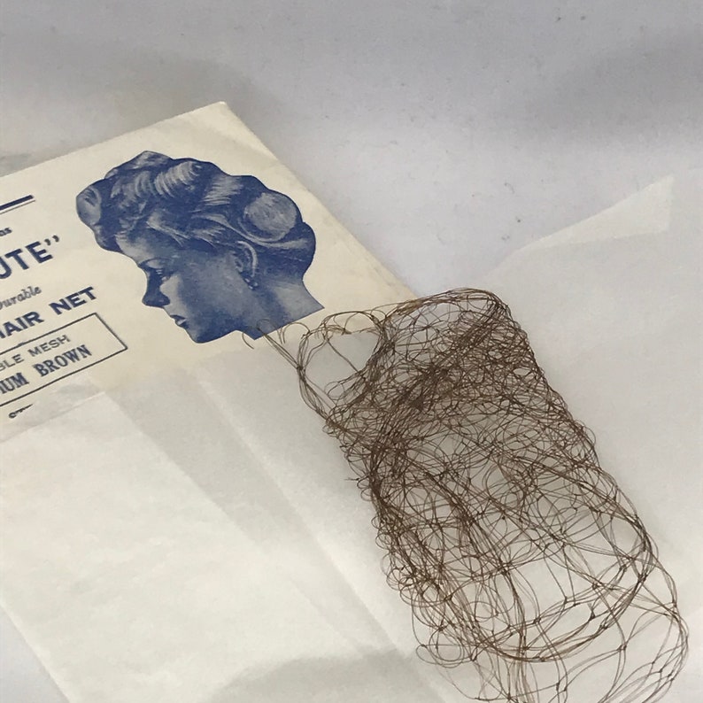 Amazing 1930's Medium Brown "LA BEAUTE" Vintage Deadstock New Old Stock DOUBLE Mesh Human Hair Net image 4