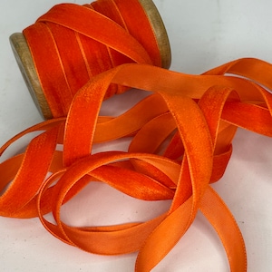 10 Yard Roll Of 1950s - 60's True Vintage Orange Rayon Velvet Ribbon Super Quality 13mm or 15mm