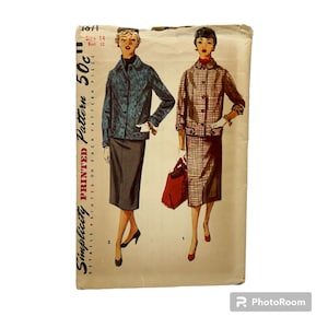 Papel original 1950&#39;s 32&quot; Busto 2 piezas falda traje patrón de costura por Simplicity 4871 PAT0068