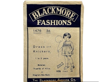 Original Paper 1930’s Age 1 - 3 Years Girls Dress & Knickers Sewing Pattern By Blackmore Fashions 1746 PAT0178