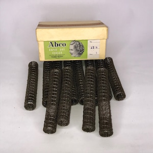 OCEANS Of NOTIONS ABCO 1940's Vintage New Old Stock  Deadstock Box Set of 12 Medium Rapid Dry Curlers Hair Rollers