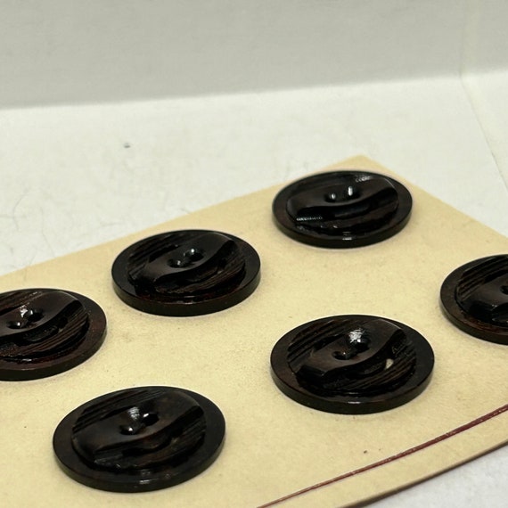 6 Brown 17mm 1940's Decorative Casein Buttons Original Vintage