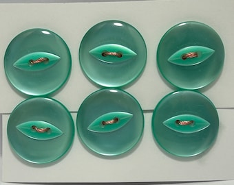 6 Green 23 mm Plastic Buttons Original Vintage Deadstock NBGD1008
